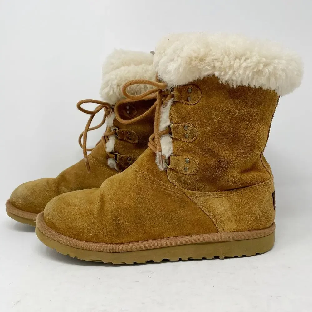 UGG Sophie Sophy Lace Up Suede Fleece Boots Youth Girls 6K